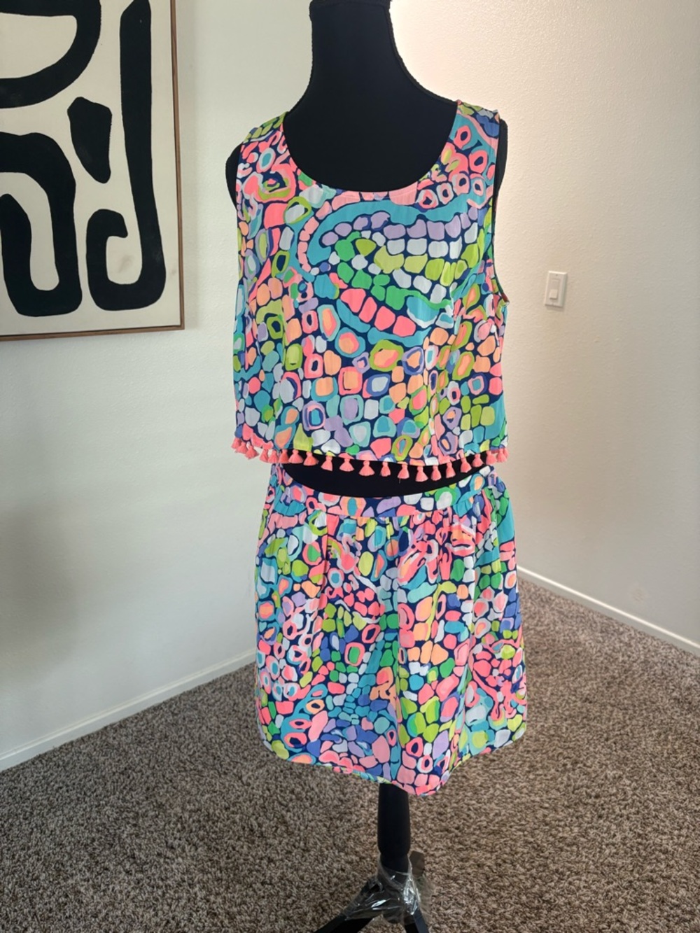 Lilly Pulitzer Neon Abstract Two-Piece Tank & Skirt — Pink, Green, Blue